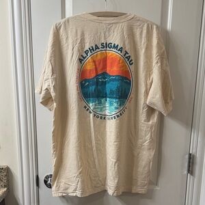 Alpha Sigma Tau AST Sorority Graphic Cream Short Sleeve T-Shirt with Pocket XL